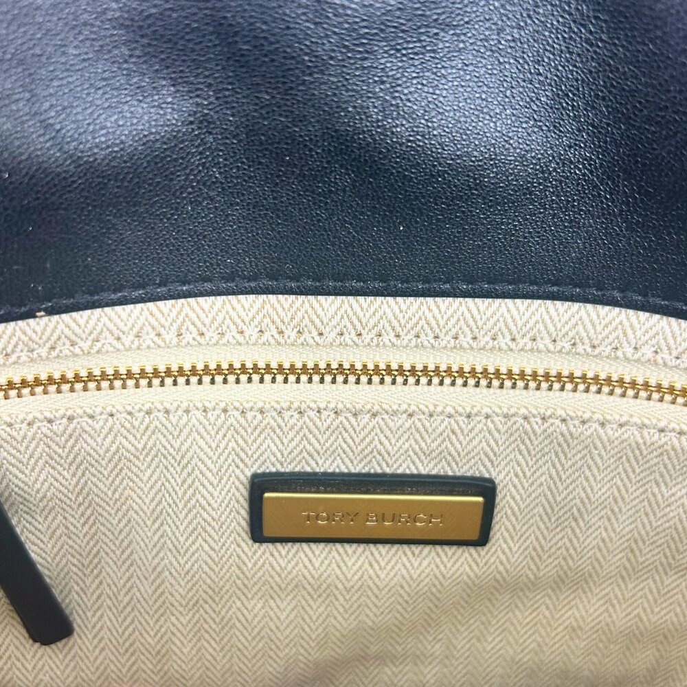 TORY BURCH Kira Chevron Convertible Shoulder Bag Purse Black Nappa Leather LN - Picture 3 of 4